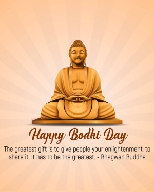 Illustration of Buddha in a meditative pose with the text 'Happy Bodhi Day'