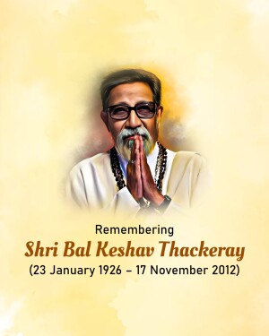Portrait of Bal Thackeray with dates of birth and death