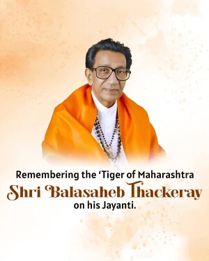 Portrait of Balasaheb Thackeray with text commemorating his birth anniversary