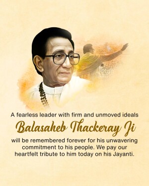 Portrait of Balasaheb Thackeray with a tribute message