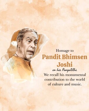 Portrait of Pandit Bhimsen Joshi with text honoring his legacy