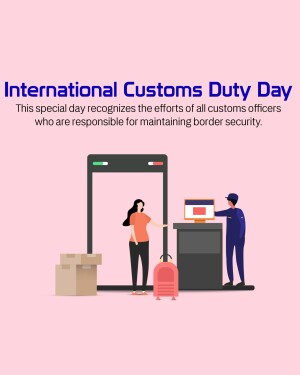 Illustration depicting a customs officer checking a traveler with a scanner.