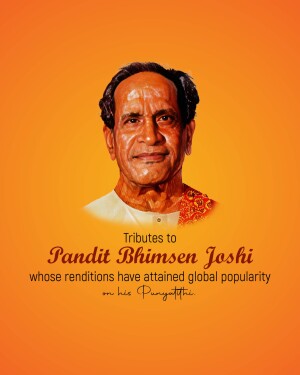 Portrait of Pandit Bhimsen Joshi with tribute text