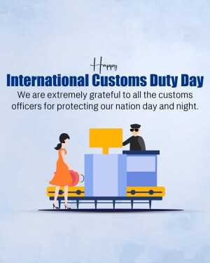 Illustration of a customs officer checking a traveler's belongings on International Customs Day.