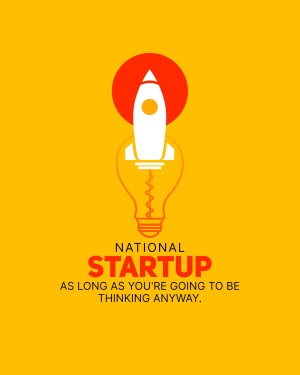 Illustration of a rocket ship inside a lightbulb with the text 'National Startup' and a motivational quote.