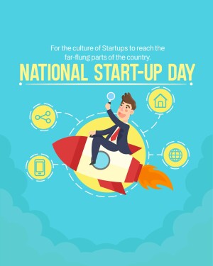 Illustration depicting a man riding a rocket symbolizing startup growth and reaching new areas.