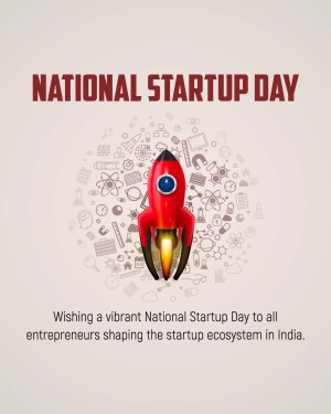 National Startup Day graphic with a rocket and icons