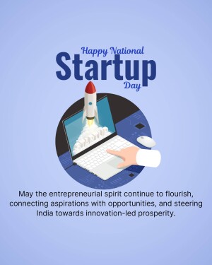 National Startup Day illustration with a laptop and rocket