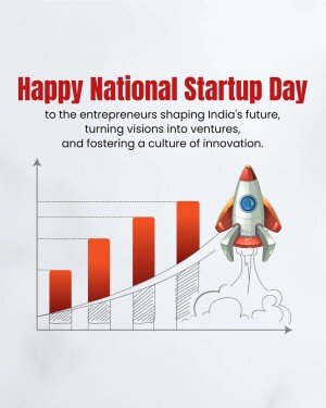 Illustration of a rocket launching upwards with a growth chart, celebrating National Startup Day in India.
