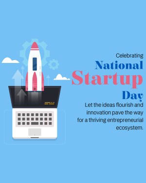 Illustration of a rocket launching from a laptop, celebrating National Startup Day.