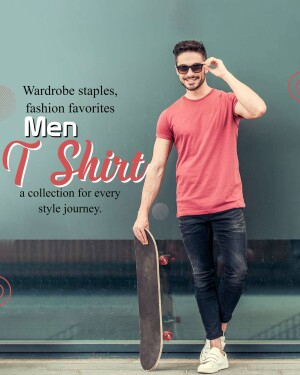 Man wearing a red t-shirt and jeans, holding a skateboard
