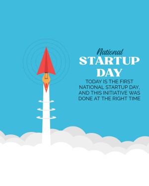 Illustration of a rocket launching into the clouds with text 'National Startup Day'