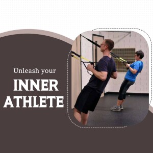 Two people performing TRX suspension training in a gym.