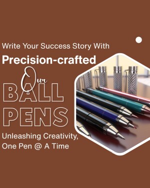 Image of precision ball pens with text promoting creativity and success.