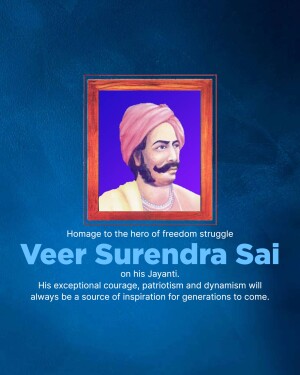 Portrait of Veer Surendra Sai with text commemorating his birth anniversary