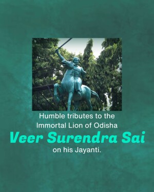 Statue of Veer Surendra Sai on horseback with text tribute