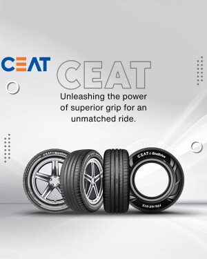 CEAT tyres with the tagline 'Unleashing the power of superior grip for an unmatched ride'