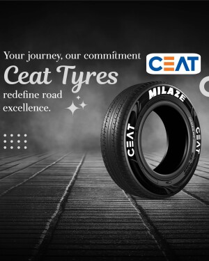 Ceat Tyre advertisement with a Milaze tyre on a road