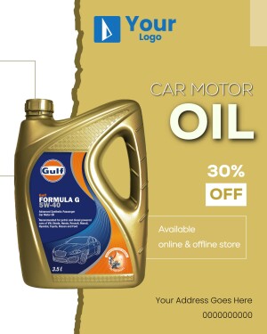 Image of a Gulf Car Motor Oil bottle with a 30% off promotion.