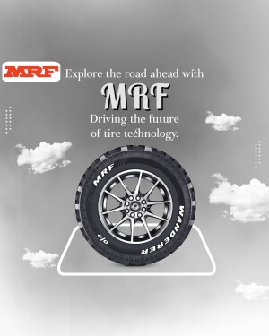 MRF Wanderer tire advertisement with a futuristic design.
