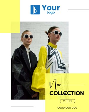 Two models wearing sunglasses and stylish clothing promoting a new collection.
