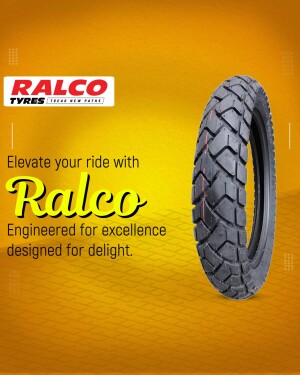 Ralco Tyre advertisement featuring a black tyre on a yellow background