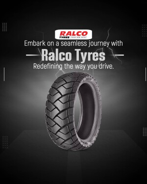Ralco Tyre advertisement featuring a close-up of a tyre with a dark background.