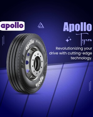 Apollo Tyre advertisement showcasing a durable and technologically advanced tyre.