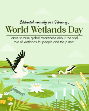 Illustration for World Wetlands Day featuring birds and wetland scenery