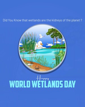 Illustration of a wetland scene with birds and plants, promoting World Wetlands Day.