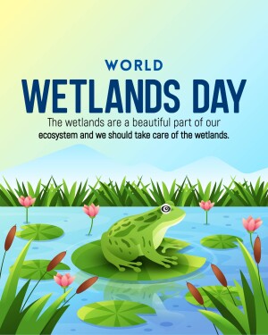 Illustration for World Wetlands Day featuring a frog on a lily pad.