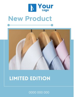 Image showcasing a new limited edition collection of shirts in white, blue, and pink.