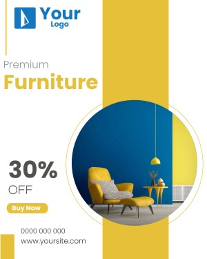 Advertisement for a furniture sale with a modern living room scene.