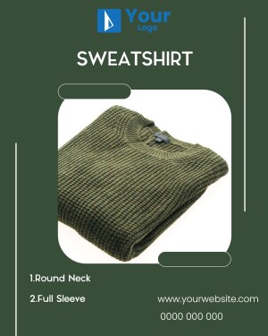 Advertisement for an olive green sweatshirt with round neck and full sleeves
