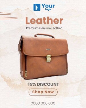 Brown leather briefcase with 15% discount offer