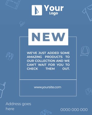 Image announcing a new collection with clothing items and website address.