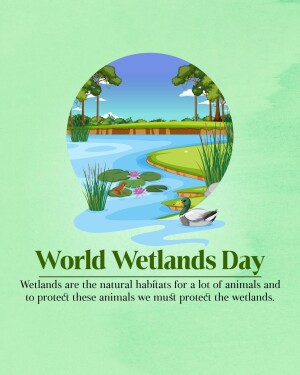 Illustration of a wetland scene with ducks and vegetation, promoting World Wetlands Day.