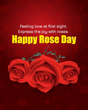 Image of three red roses with text 'Happy Rose Day'