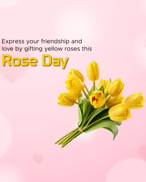 A bouquet of yellow tulips with the text 'Express your friendship and love by gifting yellow roses this Rose Day'