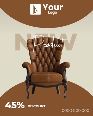 Image of a brown leather armchair with a discount offer.