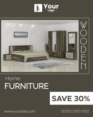 Image of a modern bedroom set with a bed, wardrobe, and bedside tables, advertising a 30% discount.