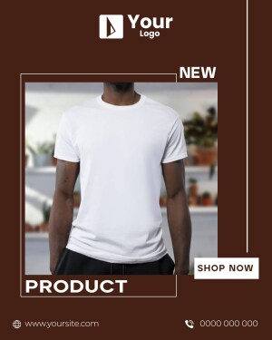 Image of a man wearing a white t-shirt with 'NEW' and 'SHOP NOW' text.