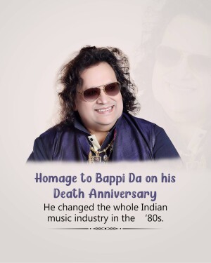 Portrait of Bappi Lahiri with a tribute message