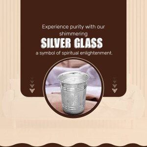 Silver glass on a draped cloth with text promoting purity and spiritual enlightenment.