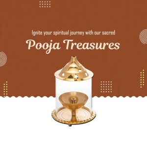 Golden Pooja Lamp with Sacred Treasures
