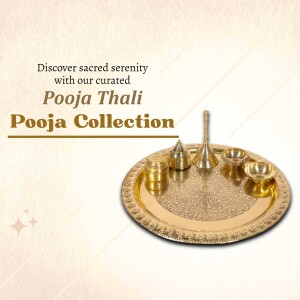 Golden Pooja Thali with brass items on a decorative tray