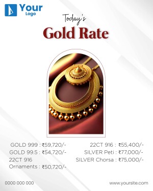 Image displaying today's gold and silver rates with gold jewelry
