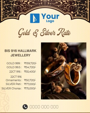 Gold and silver jewellery price list with a decorative background.