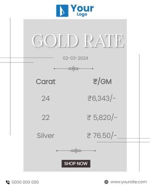 Gold rate chart showing prices per gram for 24 Carat, 22 Carat gold and Silver.