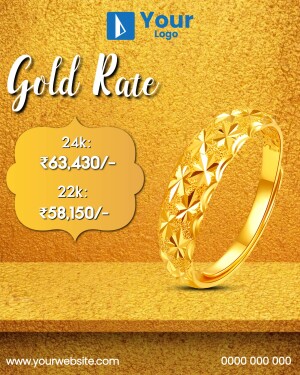 Image displaying current gold rates for 24k and 22k gold with a gold ring.